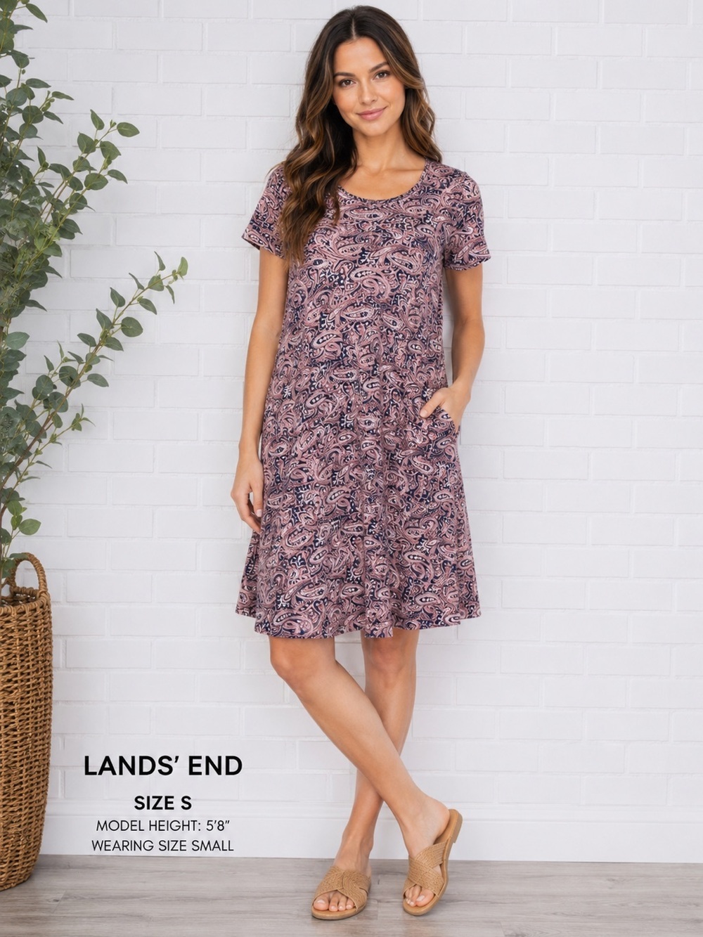 LANDS END short sleeve printed relaxed fit dress/size S